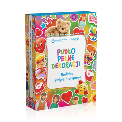 Pudło pełne dekoracji rodzina i święta nietypowe