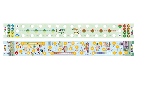 3-metrowa, dwustronna plansza do gry (A: Wyścig po wiedzę, B: Chińczyk)